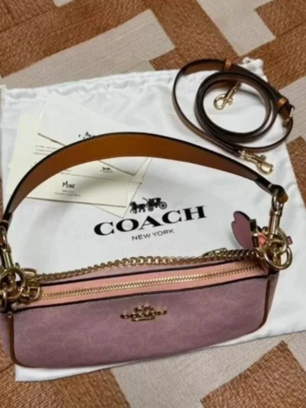Coach Signature Pink Hobo Shoulder Crossbody Bag with Extra Strap